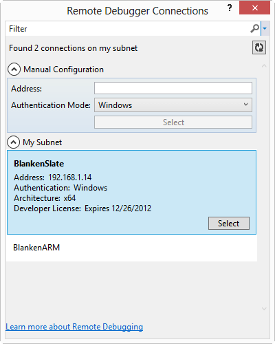 RemoteDebuggerConnections RemoteDebuggerConnections